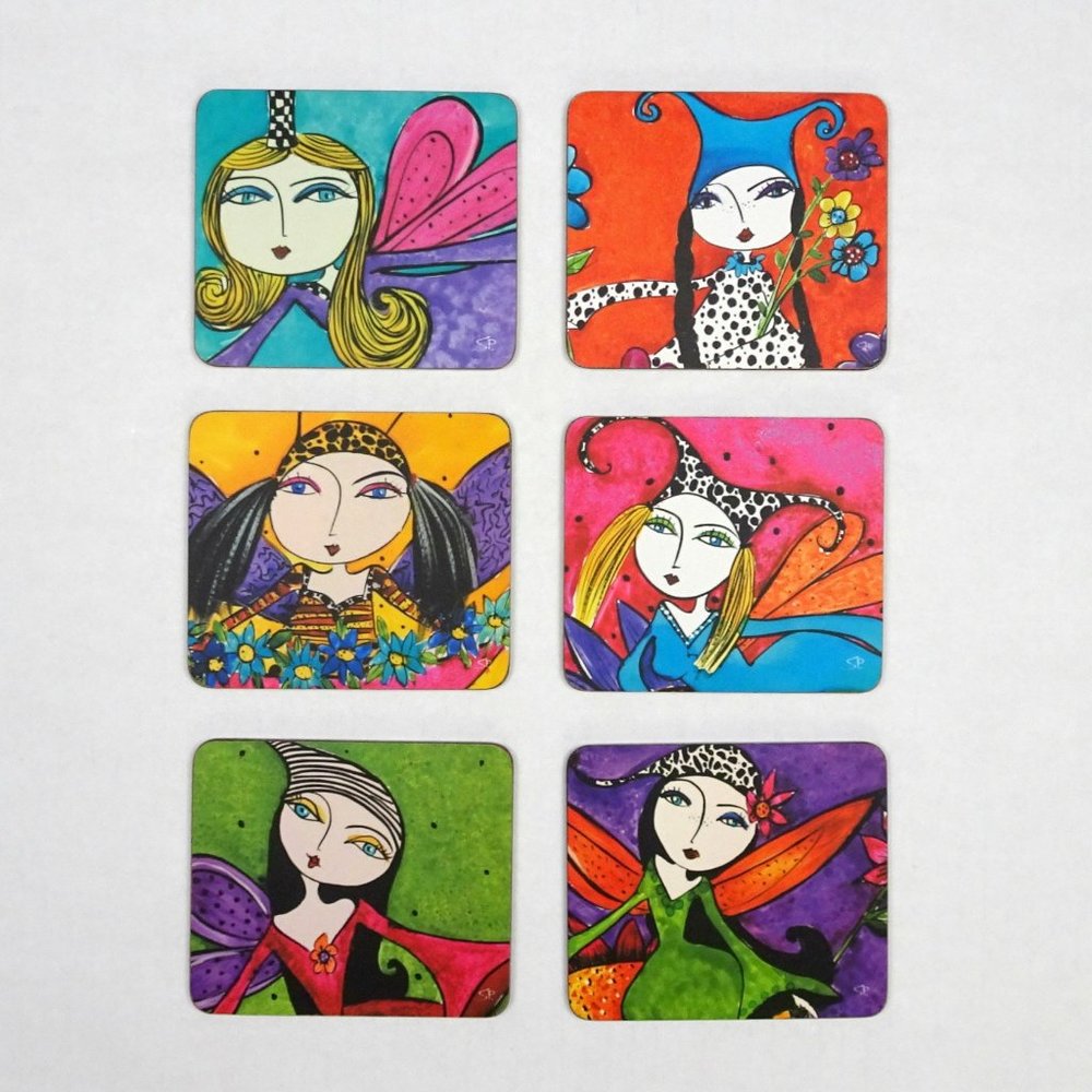 Sharon Peterkin Fairy Coaster Set of 6 Art Deco - Picture 1 of 4